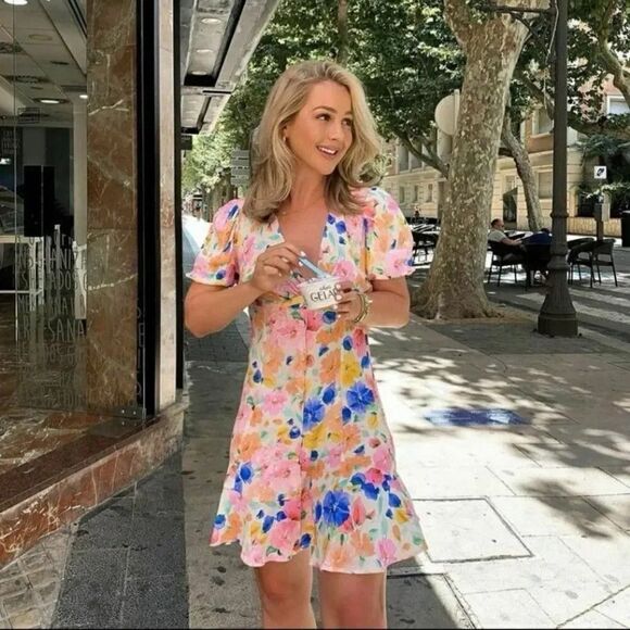 ZARA FLORAL PRINTED MINI DRESS - Picture 1 of 9